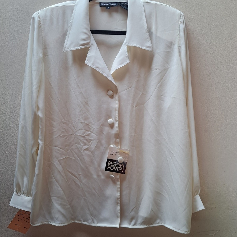 Regina Porter Portasilk Blouse Off White Button Up Long Sleeve Vintage 16 1051-L